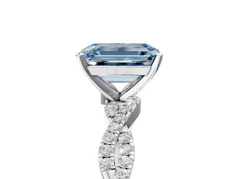 White gold Fancy Blue Emerald Cut Solitaire Twisted Pave Band with Four-Prong Setting_8