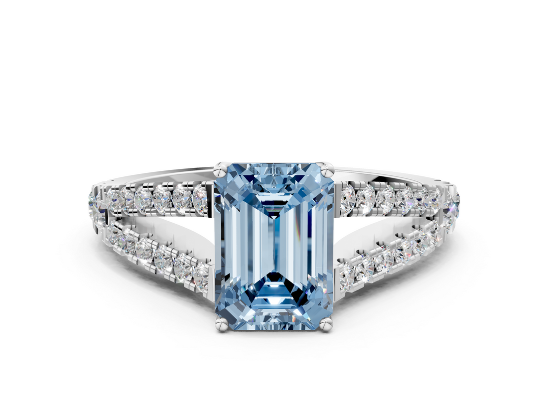 White gold Fancy Blue Emerald  Cut Split Shank Pave Diamond Engagement Ring with Four-Prong Setting_24