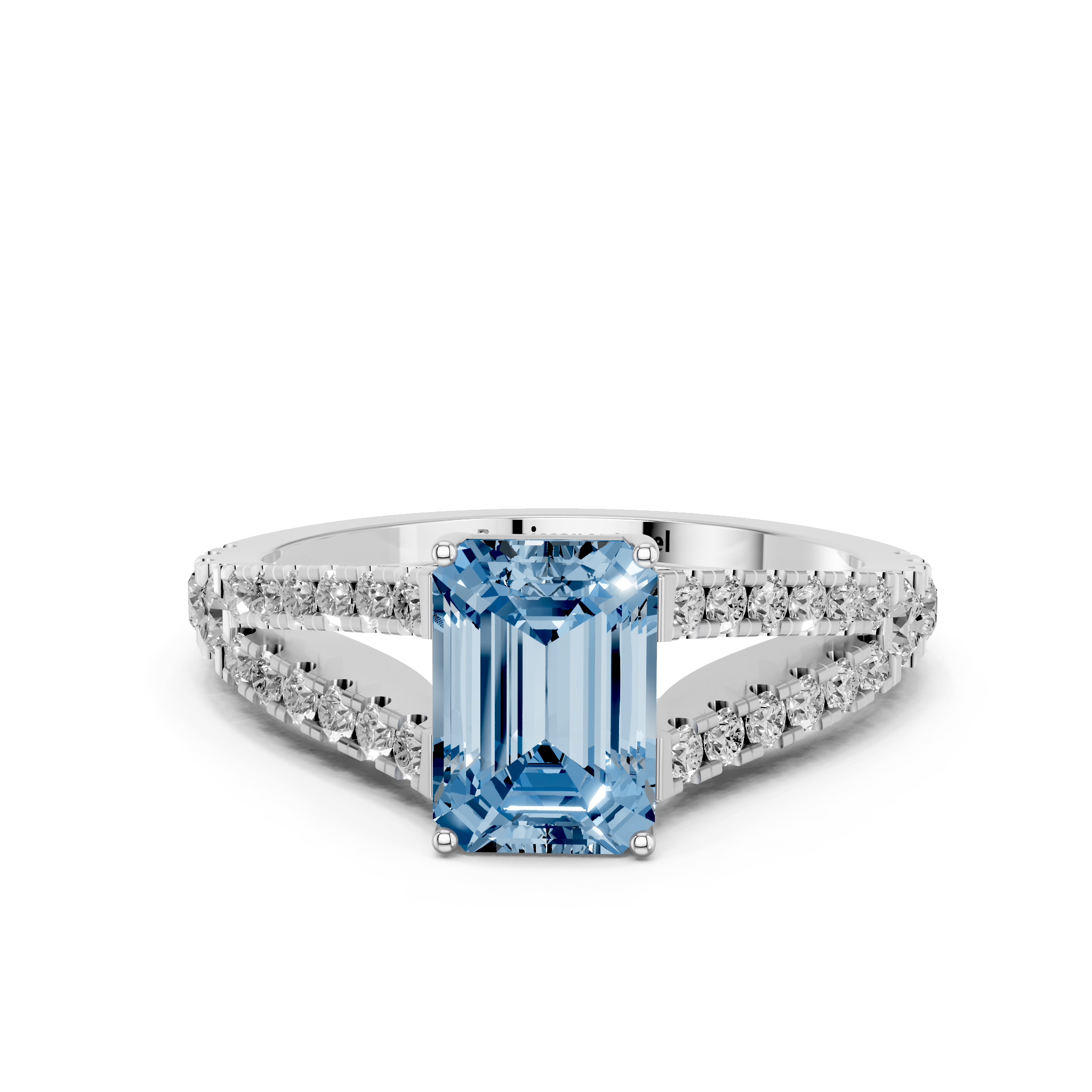 White gold Fancy Blue Emerald  Cut Split Shank Pave Engagement Ring with Four-Prong Setting_14