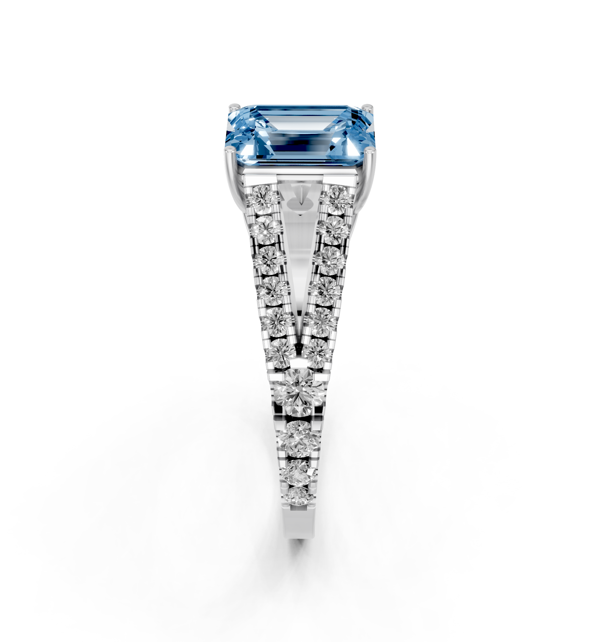 White gold Fancy Blue Emerald  Cut Split Shank Pave Engagement Ring with Four-Prong Setting_4