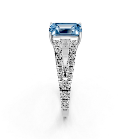 White gold Fancy Blue Emerald  Cut Split Shank Pave Engagement Ring with Four-Prong Setting_4