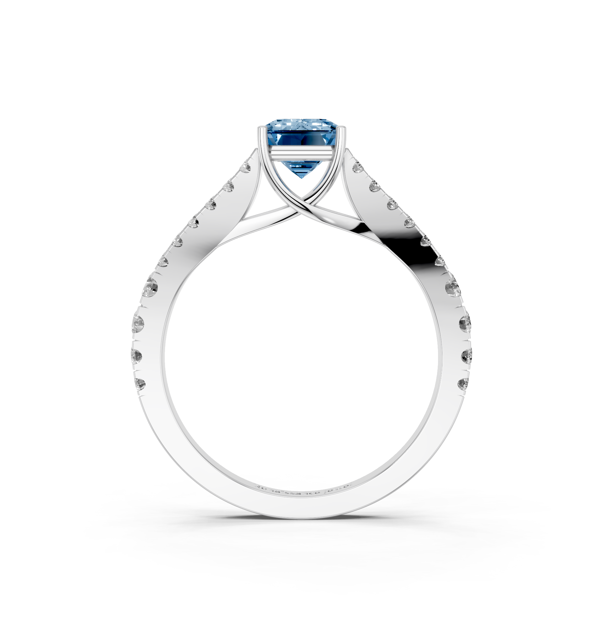 White gold Fancy Blue Emerald  Cut Split Shank Pave Engagement Ring with Four-Prong Setting_5