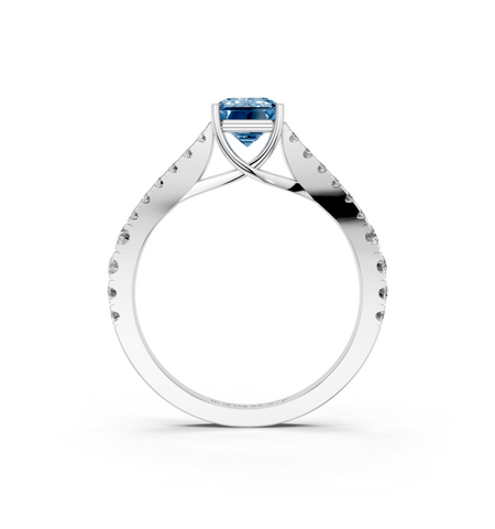 White gold Fancy Blue Emerald  Cut Split Shank Pave Engagement Ring with Four-Prong Setting_5