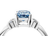 White gold Fancy Blue Emerald  Cut Three-Stone Channel Set Ring with Bar Prongs_62