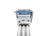 White gold Fancy Blue Emerald  Cut Three-Stone Channel Set Ring with Bar Prongs_63
