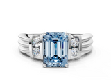 White gold Fancy Blue Emerald  Cut Three-Stone Channel Set Ring with Bar Prongs_64