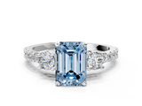 White gold Fancy Blue Emerald  Cut Three-Stone Diamond Pavé Band with Prong Setting_17