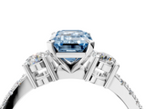 White gold Fancy Blue Emerald  Cut Three-Stone Diamond Pavé Band with Prong Setting_21
