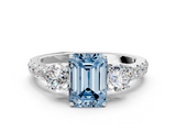 White gold Fancy Blue Emerald  Cut Three-Stone Diamond Pave Band with Prong Setting_37