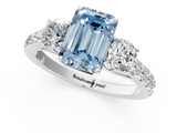White gold Fancy Blue Emerald  Cut Three-Stone Diamond Pave Band with Prong Setting_38