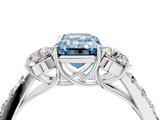 White gold Fancy Blue Emerald  Cut Three-Stone Diamond Pave Band with Prong Setting_40