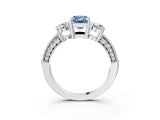 White gold Fancy Blue Emerald Cut Three-Stone Diamond Ring with Pavé Band and Four-Prong Setting_15