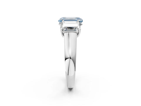 White gold Fancy Blue Emerald Cut Three-Stone Diamond Ring with Prong Setting on a Classic Band_2
