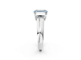 White gold Fancy Blue Emerald Cut Three-Stone Diamond Ring with Prong Setting on a Classic Band_32