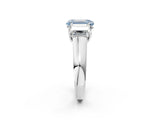 White gold Fancy Blue Emerald Cut Three-Stone Diamond Ring with Prong Setting on a Classic Band_32