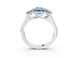 White gold Fancy Blue Emerald Cut Three-Stone Diamond Ring with Prong Setting on a Classic Band_33
