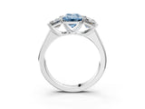 White gold Fancy Blue Emerald Cut Three-Stone Diamond Ring with Prong Setting on a Classic Band_33