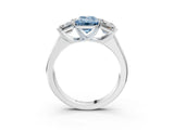 White gold Fancy Blue Emerald Cut Three-Stone Diamond Ring with Prong Setting on a Classic Band_3