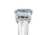 White gold Fancy Blue Emerald Cut Three-Stone Diamond Ring with Prong Setting on a Classic Band_5
