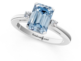 White gold Fancy Blue Emerald  Cut Three-Stone Solitaire Ring with Round Accent Diamonds and Four-Prong Setting_21
