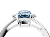 White gold Fancy Blue Emerald  Cut Three-Stone Solitaire Ring with Round Accent Diamonds and Four-Prong Setting_24