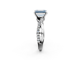 White gold Fancy Blue Emerald  Cut Twist Band Solitaire Diamond Ring with Pavé Setting_5