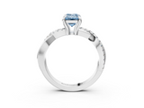 White gold Fancy Blue Emerald  Cut Twist Band Solitaire Diamond Ring with Pavé Setting_6