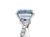 White gold Fancy Blue Emerald  Cut Twist Band Solitaire Diamond Ring with Pavé Setting_8