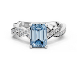 White gold Fancy Blue Emerald  Cut Twisted Pavé Band Solitaire Ring with Four-Prong Setting_55