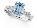 White gold Fancy Blue Emerald  Cut Twisted Pavé Band Solitaire Ring with Four-Prong Setting_56