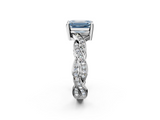 White gold Fancy Blue Emerald  Cut Twisted Pavé Band Solitaire Ring with Four-Prong Setting_57
