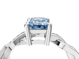 White gold Fancy Blue Emerald  Cut Twisted Pavé Band Solitaire Ring with Four-Prong Setting_59