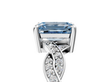 White gold Fancy Blue Emerald  Cut Twisted Pavé Band Solitaire Ring with Four-Prong Setting_60