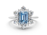 White gold Fancy Blue Emerald  Diamond Cluster Halo Ring with Solitaire Band and Four-Prong Setting_20
