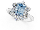 White gold Fancy Blue Emerald  Diamond Cluster Halo Ring with Solitaire Band and Four-Prong Setting_21