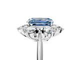 White gold Fancy Blue Emerald  Diamond Cluster Halo Ring with Solitaire Band and Four-Prong Setting_25