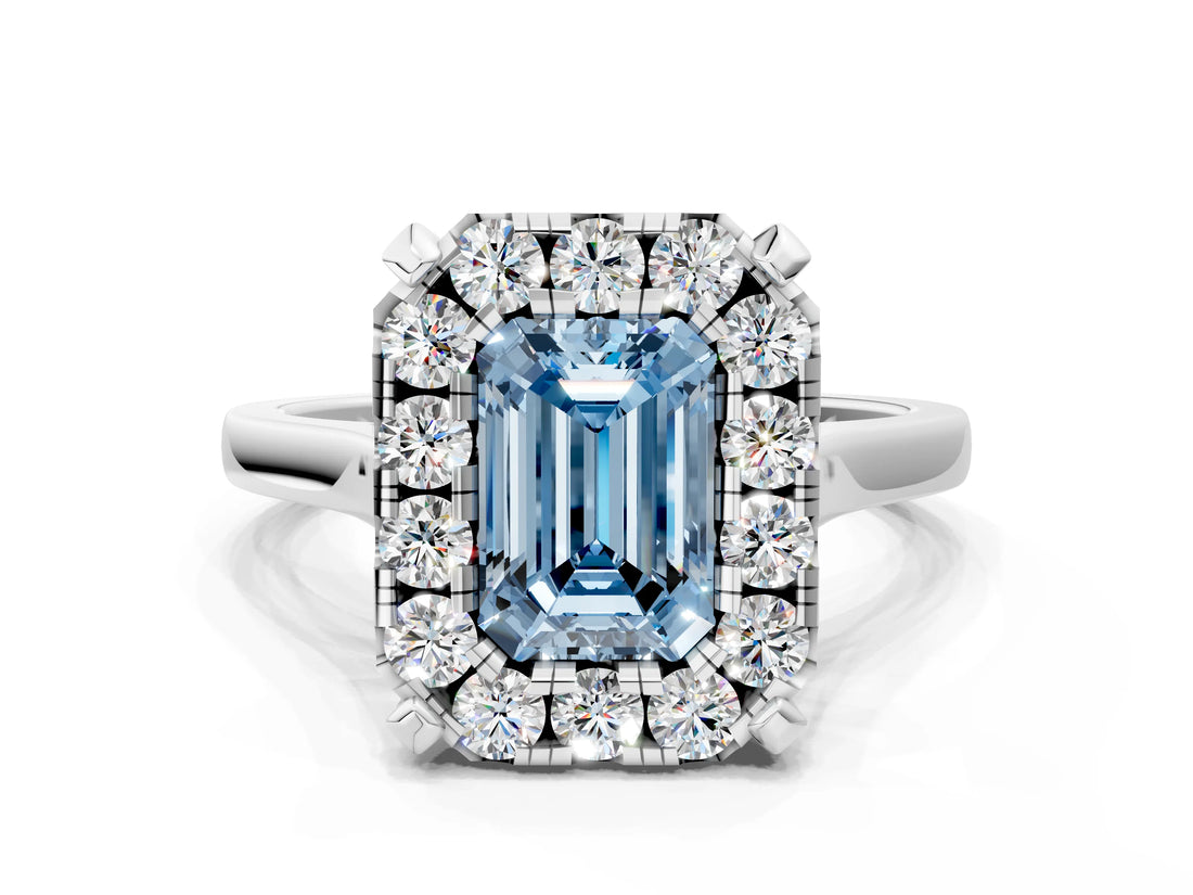 White gold Fancy Blue Emerald  Diamond Cluster Halo Solitaire with Four-Prong Setting_105