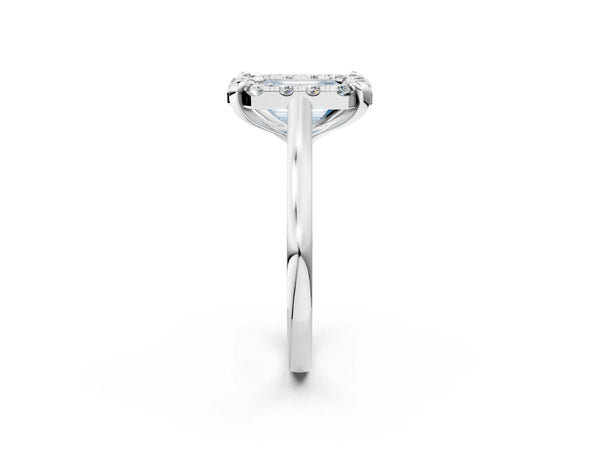 Platinum Fancy Blue Emerald  Diamond Cluster Halo Solitaire with Four-Prong Setting