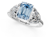 White gold Fancy Blue Emerald  Diamond Cluster Leaf Design Ring with Prong Setting_53