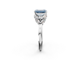 White gold Fancy Blue Emerald  Diamond Cluster Leaf Design Ring with Prong Setting_56