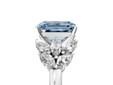 White gold Fancy Blue Emerald  Diamond Cluster Leaf Design Ring with Prong Setting_57