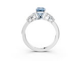 White gold Fancy Blue Emerald  Diamond Cluster Leaf Design Ring with Prong Setting_58
