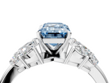 White gold Fancy Blue Emerald  Diamond Cluster Leaf Design Ring with Prong Setting_59