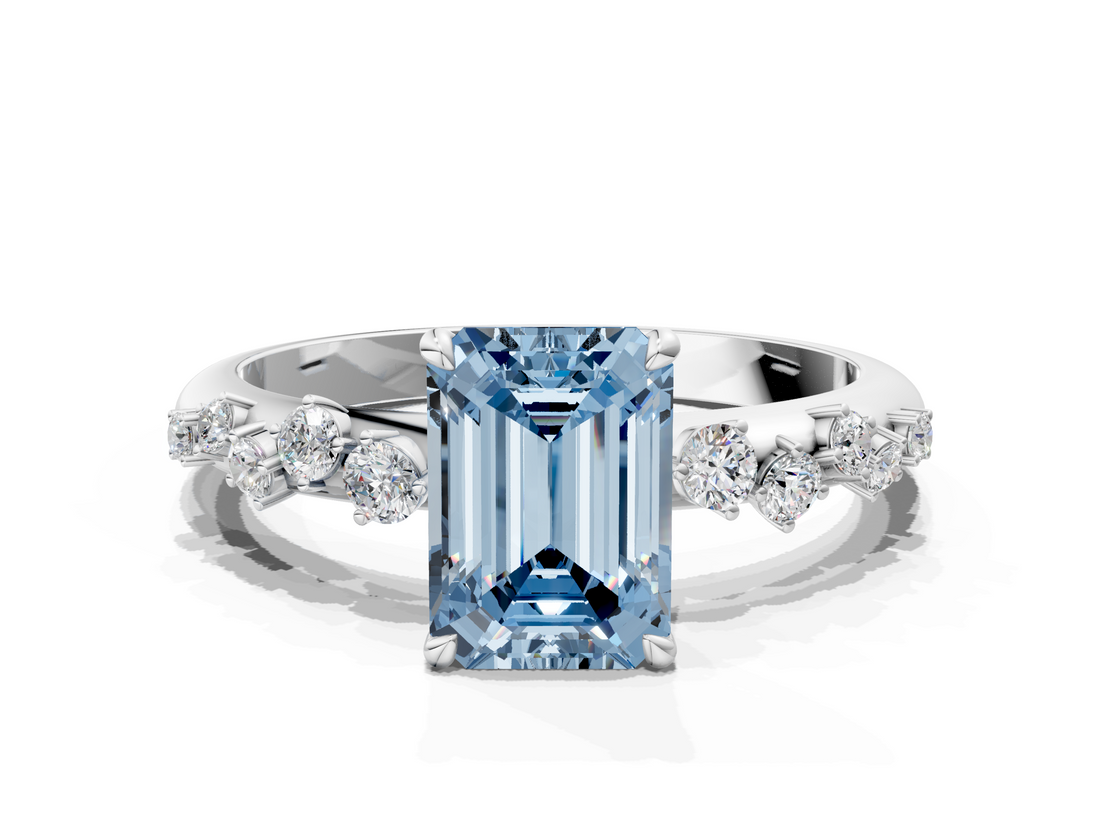 White gold Fancy Blue Emerald  Diamond Cluster Prong-Set Solitaire Ring_20