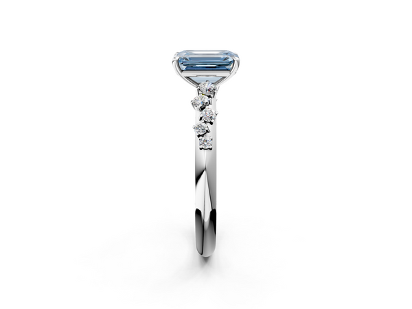 White gold Fancy Blue Emerald  Diamond Cluster Prong-Set Solitaire Ring