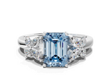 White gold Fancy Blue Emerald  Diamond Floral Cluster Ring with Solitaire Band and Prong Setting_43