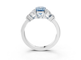 White gold Fancy Blue Emerald  Diamond Floral Cluster Ring with Solitaire Band and Prong Setting_46