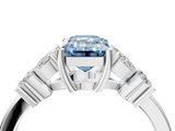 White gold Fancy Blue Emerald  Diamond Floral Cluster Ring with Solitaire Band and Prong Setting_47