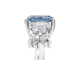 White gold Fancy Blue Emerald  Diamond Floral Cluster Ring with Solitaire Band and Prong Setting_48