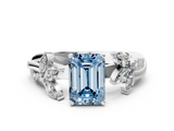 White gold Fancy Blue Emerald  Diamond Floral Vine Solitaire Engagement Ring_3
